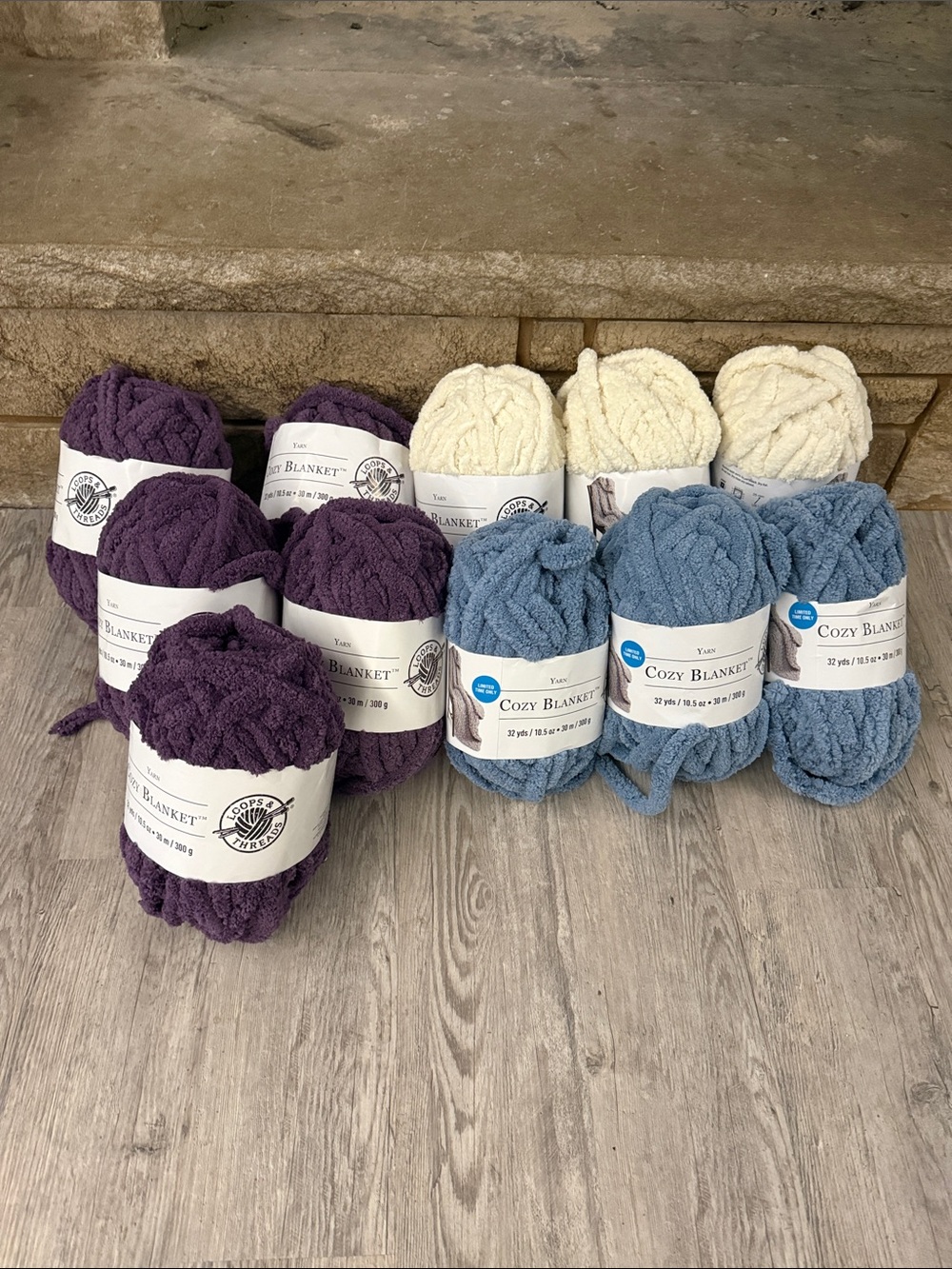 Cozy Blanket Chenille Yarn Bundle - Purple, Cream & Blue